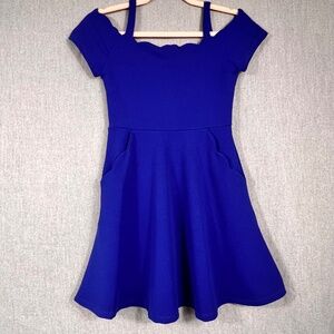Rare Editions Scallop Neck Fit and Flare Mini Dress Sz 10 Royal Blue Pockets